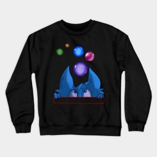 Pocket peekaboo cute cat with bubble planets in space - Blue cartoon funny cat playing peek a boo With colourful bubbles Crewneck Sweatshirt